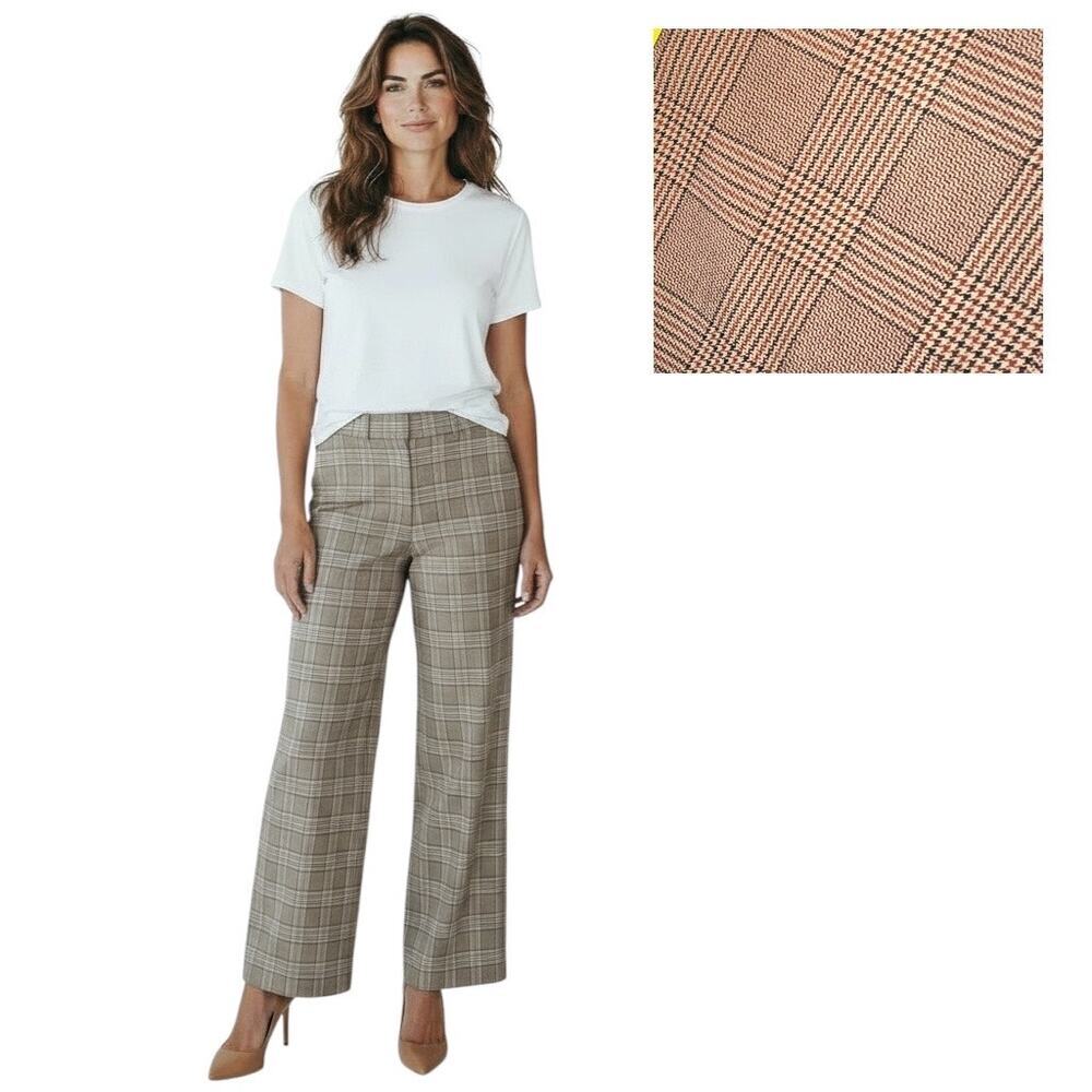 Rachel Zoe LA NY plaid trousers size 4 flare leg fit tan/brown black checkered